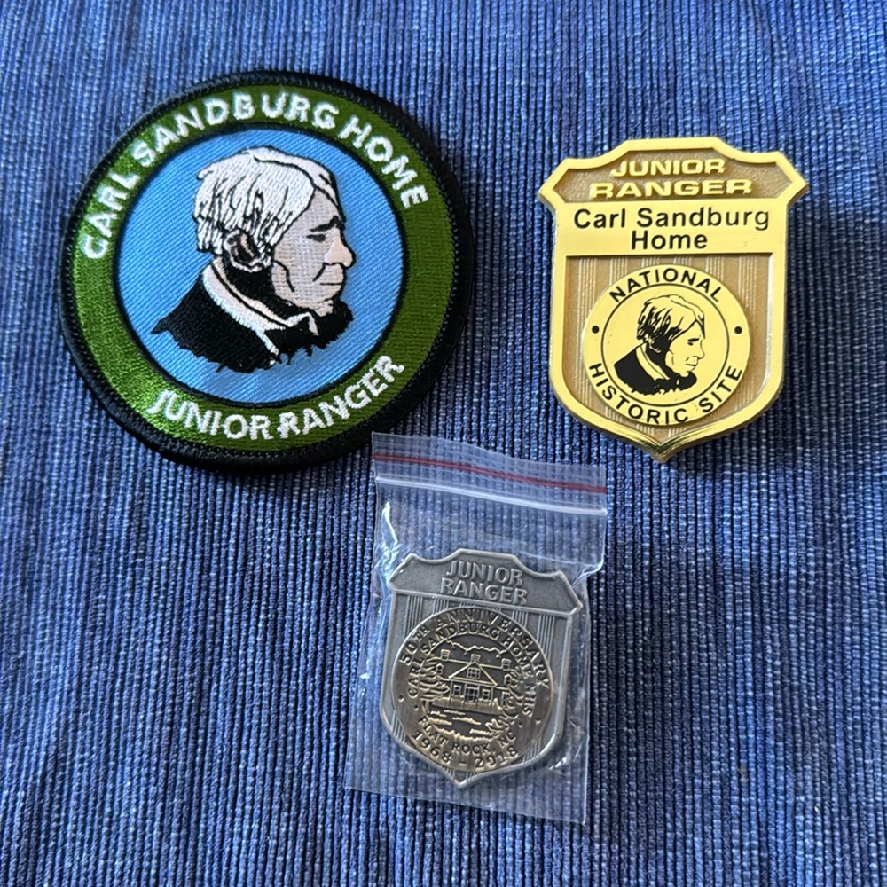 Set of 3 Carl Sandburg Junior Ranger Badges inc. 50th anniversary badge